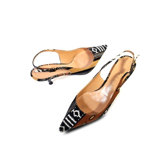 Casadei Shoes Pointed Toe Slingback Kitten Heels in Tribal Print Size 7.5 - Picture 3 of 11